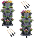 DUNCHATY Stackable Planter, Vertical Garden Planter with Wheels and Garden Tools, Strawberry Planter Indoor/Outdoor 5 Tier Herb Planter Pots for Growing Vegetables and Succulents,Dark Gray by DUNCHATY