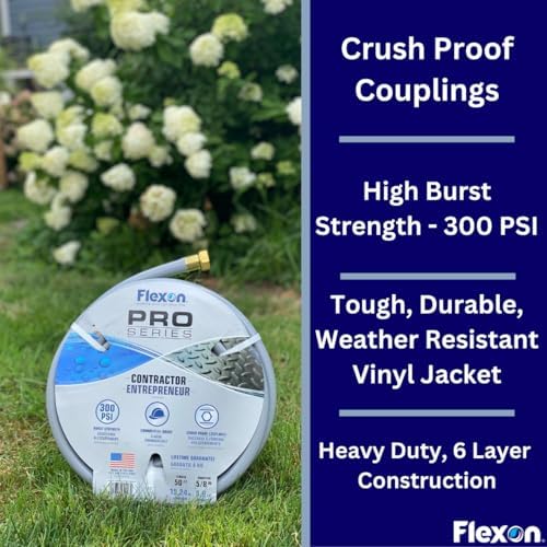 Flexon 5/8" x 50-Foot Contractor Grade Garden Hose – Heavy-Duty, Kink-Resistant, High Burst Strength, Scuff-Resistant Outer Jacket, Crush-Proof Brass Fittings, Ideal for Landscaping and Job Sites - Image 3