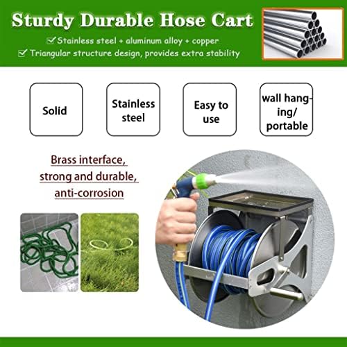 Hose Reel Cart Garden Hose Reels for Outside Heavy Duty Wall Hose Cart with Storage Table, Stainless Steel Small Pipe Organizer, Portable Hose Truck, with High Pressure Water Gun (Color : Silver, Si - Image 3