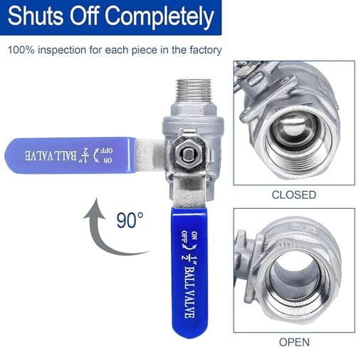 Ball Valve 1/2",1/2" Full Port Stainless Steel Ball Valve 304 NPT Water Valve, 1/2 inch Shut Off Valves for Oil and Gas with Blue Locking Handles 1000 WOG (1/2 inch, 2 pack) - Image 5