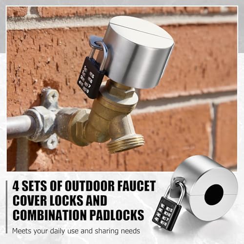 Frienda 4 Sets Outdoor Faucet Lock Hose Bib Spigot Lock,Round,Silver - Image 4