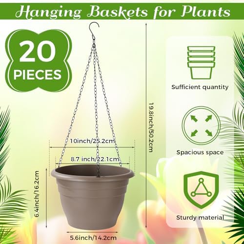 20 Pack Hanging Planter Basket 10 Inch with Drainage Tray - Image 2