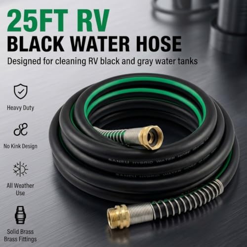 SANFU Hybrid Garden Hose 5/8-Inch x 25FT, RV Water Hose, Black Green - Image 4