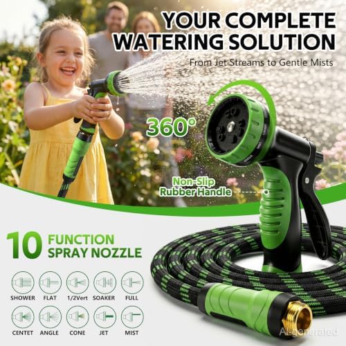 NON-EXPANDABLE Garden Hose 100 FT Water Hose with 10-Function Spray Nozzle - Image 4