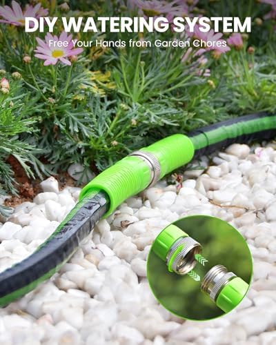 RAINPOINT 50FT Flat Soaker Hose, Flexible & Leakproof Drip Hose with Anodized Aluminum Fittings, Double Layer 80% Water-Saving Gardening Irrigation Hose, Green - Image 4