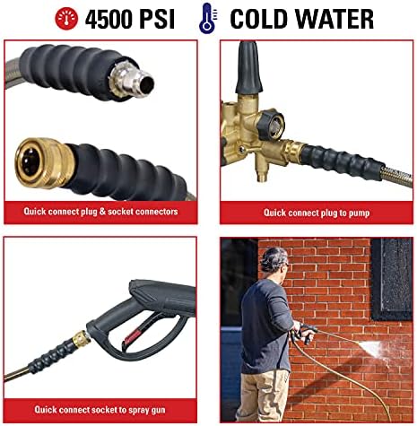 Simpson Cleaning 41030 Monster Series 4500 PSI Pressure Washer Hose, 100-Foot, Brown & Flexzilla Garden Hose 5/8 in. x 100 ft., Heavy Duty, Lightweight, Drinking Water Safe, ZillaGreen - HFZG5100YW-E - Image 4