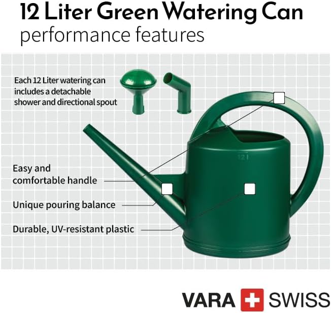 Consolidated Plastics Durable Swiss Watering Can with UV Protection, Ergonomic Handle for Indoor/Outdoor Gardening, Made in Switzerland (12 Liter, Green) - Image 3