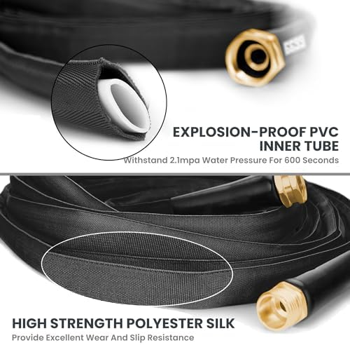 Giraffe Tools Garden Hose 50FT Lightweight Lay Flat Water Hose Kink Free Flexible Hose with 9 Spray Function Nozzle（Black） - Image 4