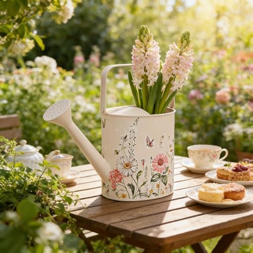 Vintage Floral Metal Watering Can for Indoor/Outdoor Plants, Pink Functional Garden Waterer with Long Spout, Garden Water Pot Rustic Decor for Home Garden Patio - Image 5