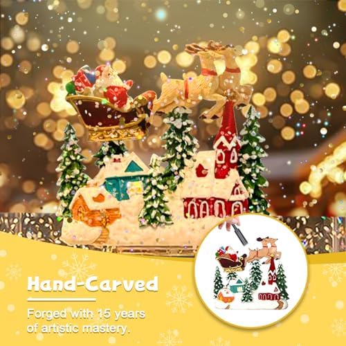 Christmas Snow Globes, Light Up Snow Globe with 6H Music Timer, Auto Snowfall, USB or Battery Powered, Christmas Globe with Santa Snow Globe Scene, Indoor Christmas Decorations for Home, Retro Gold - Image 2