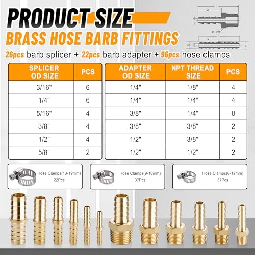48PCS Brass Hose Barb Fittings with Clamp,Splicer Mender & Adapter - Image 2