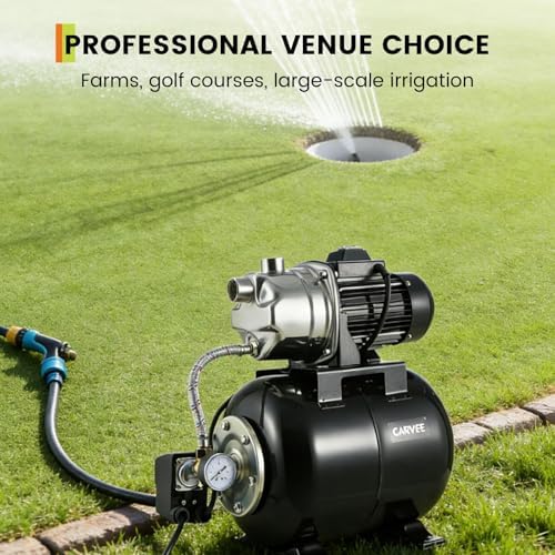 1HP Stainless Steel Water Transfer Pump with Well Pressure Tank – Shallow Well Pump & Irrigation Pump Combo, 130ft Max Lift, 20ft Suction Lift, Automatic Pressure Switch for Farm Use - Image 6