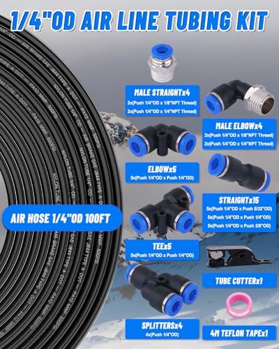 1/4" Air Line Tubing Kit, 100FT SAE J844 PA Nylon Air Hose Tubing - Image 2