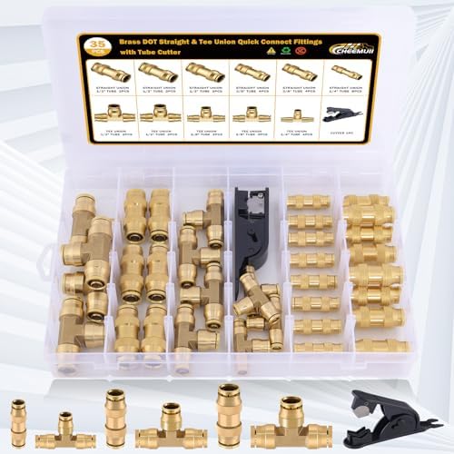 CheeMuii 35PCS Brass DOT Air Line Fittings Kit DOT Push Lock Air Fittings - Image 2