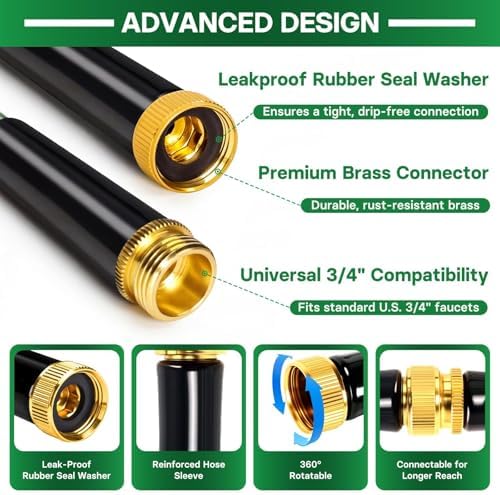 Garden Hose 75 ft Flexible Non-Expandable Water Hose Kink-Free Ultra Lightweight Leak-Proof Durable Portable Wear-Resistant Hoses Pipe with 3/4" Brass Fittings for Outdoor Yard Lawn Car Wash - Image 2
