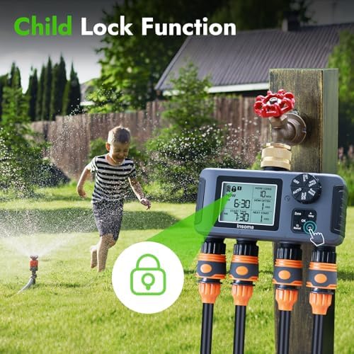 Insoma Water Timer with Brass Inlet & Outlet, 4 Independent Zones Outdoor Hose Timer for Garden Faucet with Auto/Manual/Rain Delay Mode, IPX5 Waterproof, Sprinkler Irrigation Controller for Yard Lawn - Image 6