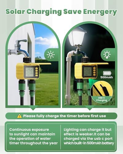 Solar Sprinkler Timer 2 Zone, Water Timer for Garden Hose Programmable, Outdoor Hose Timers for Watering with Rain Delay/Automatic&Manual Watering, Digital Drip Irrigation for Faucet Lawn, Yard - Image 2