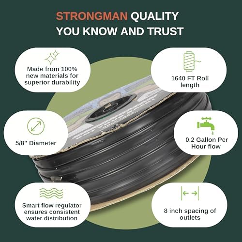 Strongman Premium Drip Irrigation | 1640 ft 5/8" Tape Roll | Smart Regulator | Garden Drip Watering System for Plants, Lawn, Greenhouse | 0.26 GPH | 0.4mm Thickness - Image 2