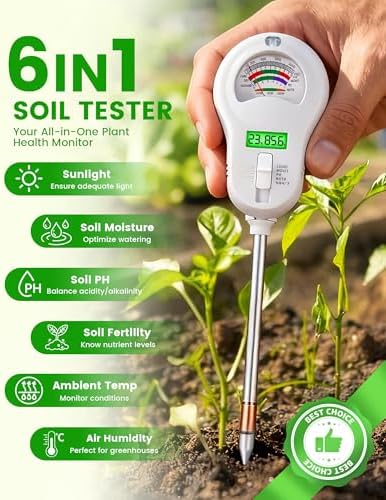 6-in-1 Soil Moisture Meter with 3 Probes, PH/Sunlight/Soil Moisture/Fertility with 3 Removable Probe, Digital Air Temp/Humidity, Soil Tester for Garden, Lawn, Indoor and Outdoor Plants - Image 2