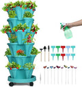 GameXcel Vertical Planter Tower - 6 Tier Stackable Garden Planters with Wheels and Garden Tool Set Plant Pots for Strawberry Herb Flower and Vegetable Indoor Outdoor Use Teal by GameXcel