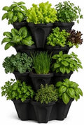 Vertical Garden Planter 4 Tier Stackable System 16 Plants, Space Saving Herb, Strawberry & Food Crop Planter with Center Support Hole for Indoor Outdoor Gardening (4, Midnight Black, Small) by SmartSpring