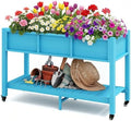DWVO 47x18x31in Raised Garden Bed HDPE, Weather-Resistant Poly Wood Planter Box Stand, Planter Box with Legs, Storage Shelf & Lockable Wheels, Elevated Garden Bed for Backyard Patio - Aruba Blue by DWVO