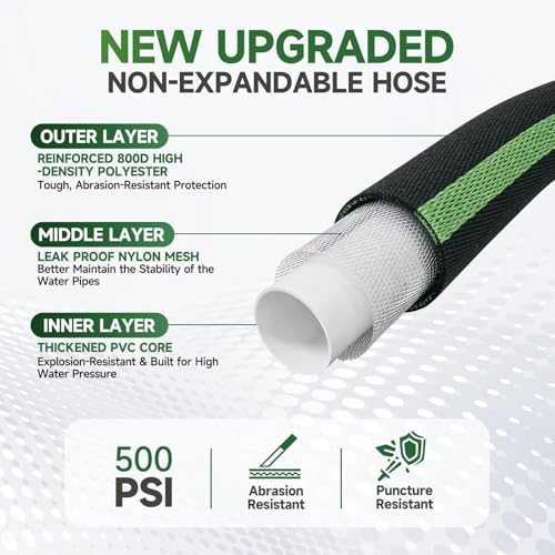 Garden Hose 100 ft Flexible Water Hoses Non-Expanding Lightweight Portable No Kink High Pressure Flat Fabric 3/4” fittings Leak-proof Durable Pipe for Outdoor Outside Yard Lawn Patio Watering Car Wash - Image 2