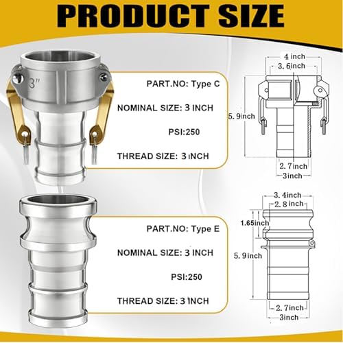 2 Set 3 Inch Camlock Fittings Type C&E - Image 2
