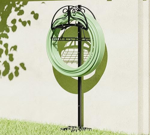 Freestanding Garden Hose Organizer with Storage Basket - Heavy-Duty Black Powder-Coated Hose Stand, Detachable Design Holds 150FT Hose, Includes Wrench & Screwdriver for Easy Assembly - Image 4