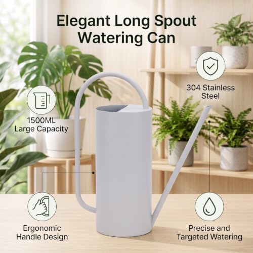 Long Spout Watering Can, 1500ml 304 Stainless Steel (White) - Image 3