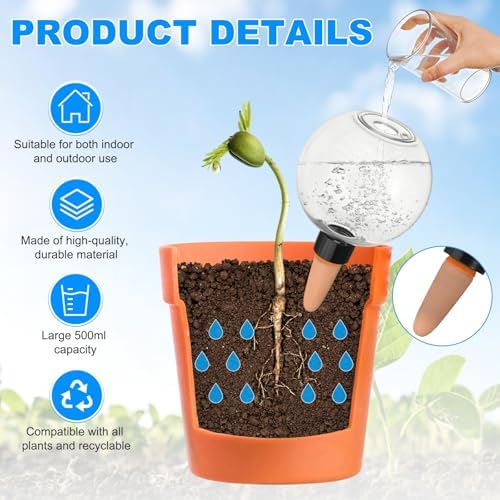 M METERXITY 3-Pack Plant Self Watering Globes, 5.4 oz Plastic Bubble Water Bulbs Top Fill for Indoor/Outdoor Plants, Self Watering Spikes Slow Release Terracotta [Transparent] - Image 2