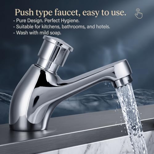Time Delay Faucet G1/2 Thread, Self Closing Water Saving Tap Copper Chrome Plated, Single Cold Metering Valve for Public Outdoor and Laundry Utility - Image 3