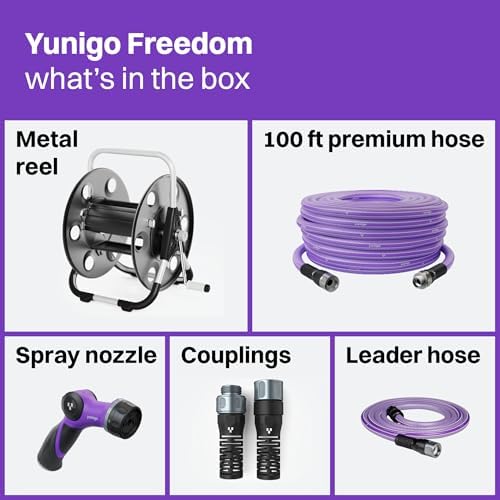 FREEDOM Portable and Wall-Mountable Garden Hose Reel equipped with 5/8' 100ft, Kink-Free Hybrid Hose, Lightweight, Easy Setup. Spray Nozzle and Leader Hose Included - Image 3