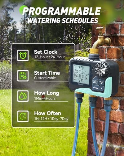 RAINPOINT 3 Zone Water Timer with Brass Inlet & Outlet, 3 Custom Watering Plans Sprinkler Timer, Featuring IP65 Waterproof,Rain Delay, Manual & Automatic Watering with Large LCD for Yard, 2026 Ver. - Image 4