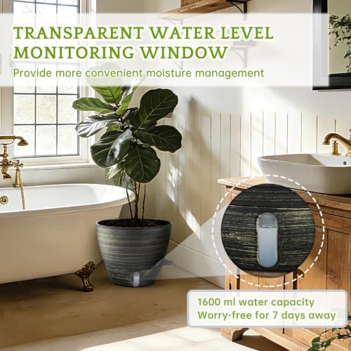 ZMTECH 12 Inch Self Watering Pots for Indoor/Outdoor Plants, Gold Bronze Large Plastic Planter with Water Level Indicator, Drainage Hole & Removable Saucer for Garden Flowers, Deco Plant Container - Image 4