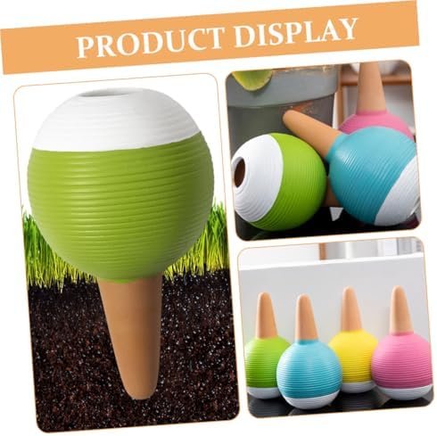 CHILDWEET 4pcs Terracotta Self Watering Spikes for Indoor Plants, Red Ceramic Watering Globes with Horizontal Stripes, Automatic Drip Irrigation Device for Garden and Potted Plants - Image 5