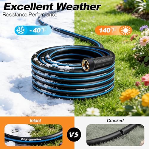 Heavy Duty 5/8 in x 25FT Non-Expandable Garden Hose, Lightweight Rubber Hybrid Water Hose, Kink Resistant Flexible & Durable, Leak-Free 3/4" Brass Male to Female Fittings for Lawn Patio - Image 4