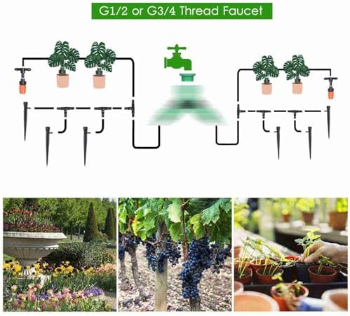 Drip Irrigation Kit, 1/4" PE Garden Watering System with Adjustable Nozzles & Timer Controller, Automatic Watering Kit for Greenhouse Patio Potted Vegetable Plants (30m Tube) - Image 7