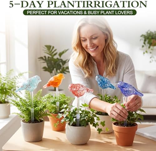 Duraaamo Self Watering Plant Globes Set of 5 - Bird Shaped Multicolor Hand Blown Glass Watering Bulbs, Automatic Plant Accessories Devices for Indoor & Outdoor Plants, Decorative Garden Stakes - Image 5