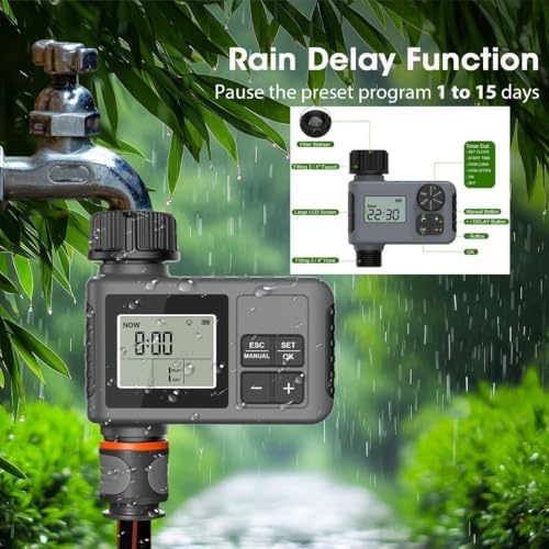 16-Nozzle Oscillating Sprinkler with Dual-Zone Sprinkler Water Timer, Adjustable Water Sprinklers for Lawn Yard Garden, Heavy Duty Automatic Irrigation System (Green with Water Timer) - Image 4
