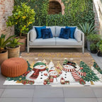 Winter Season 6x9 Waterproof Outdoor Rug with Non‑Slip Backing Boho Glittering Christmas Tree Snowman Plank Machine Washable Deck Patio Rug Mat for Camping, RV, Garden, Balcony Pool by Unknown