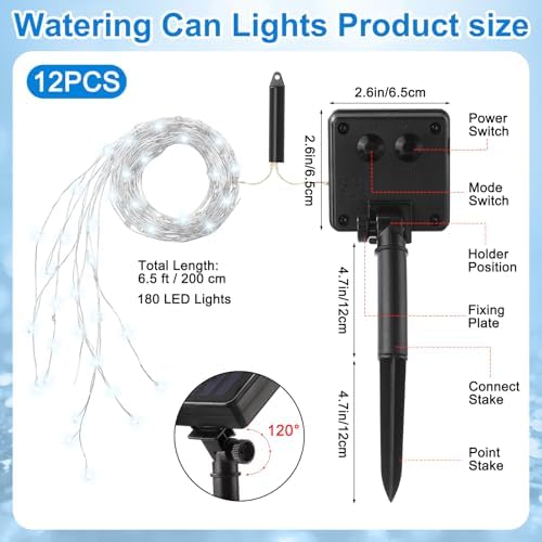12 Pack Solar Waterfall Fairy Bunch Lights Outdoor Waterproof 9 Strand 180LEDs 8 Modes Watering Can Light (No Can) Firefly Bunch Lights for Patio Yard Garden Decorations(Cool White) - Image 2