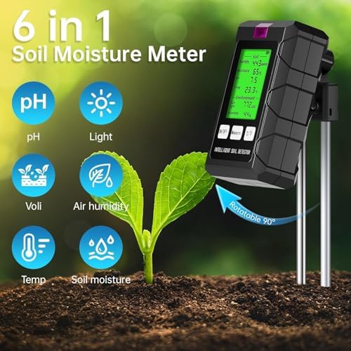 6-in-1 Soil Tester, Soil Moisture Meter with pH Meter, Soil Moisture, Environment, Sunlight, Humidity, Fertility for Agriculture, Gardening and Outdoor Plants (2 *AAA Battery Needed) - Image 2