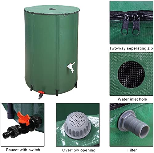 Collapsible Rain Barrel,Portable Rain Barrel Water Tank,Rainwater Collection System Storage Container,Water Collector Barrels Include Two Spigots and Overflow Kit (Green,132 Gallon) - Image 3