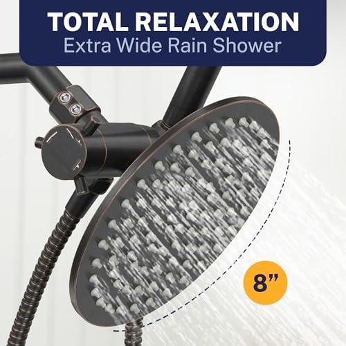 HammerHead Showers® Solid Metal Dual Shower Head Combo – OIL RUBBED BRONZE – 8 Inch Rainfall High Flow Shower Head & Handheld Shower Head High Pressure with Hose 6ft - Hotel-Like Double Shower Heads - Image 5