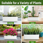 MyGift 14 Inch Ceramic Indoor Plant Pot with Drainage Hole, Rectangular Succulent Planter Window Box with Removable Saucer, Unglazed White (Pack of 2) - Image 3