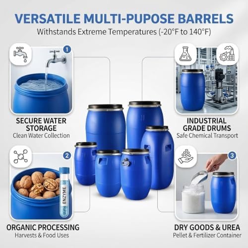 Food Grade Plastic Drum Shipping Barrels Air Tight Water Barrel with Lock Ring Rain Water Collection Barrel 30 50 60 65 100 120 160 200L for Garden Basement Fermentation Storage(100L) - Image 5