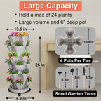 GameXcel Vertical Planter Tower - 6 Tier Stackable Garden Planters with Wheels and Tools Plant Pots for Strawberry Herb Flower and Vegetable Indoor Outdoor Use Gray 2 Pack - Image 4