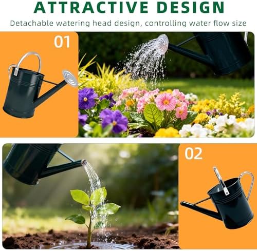 1.7 Gallon Metal Watering Can with Removable Spout, Durable Galvanized Steel Water Can for Indoor Outdoor Garden Plants (Dark Green) - Image 4