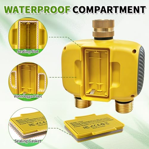 Boltigen Upgraded Brass Sprinkler Timer-2 Zone Water Hose Timers with Metal Inlet & Outlet-Waterproof & Programmable Design Timer Rain Delay & Manual Watering, for Outdoor Garden Irrigation Lawn Yard - Image 3